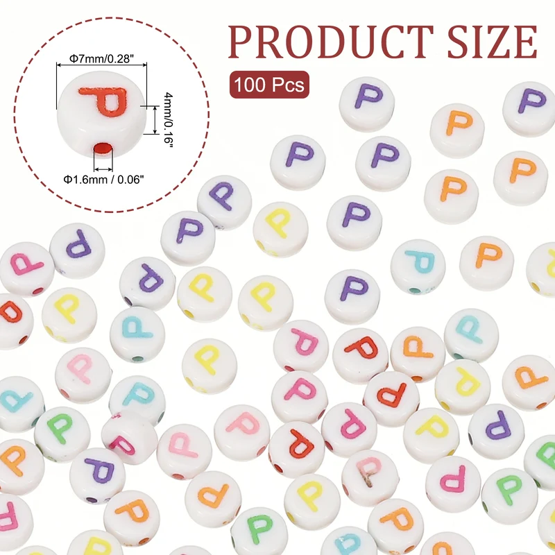 Alphabet Beads, 100 Pcs Rainbow Letter Beads Acrylic Charms, 4x7mm, Letter P