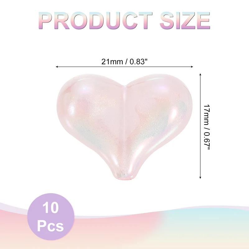 10Pcs Acrylic Heart Focus Beads, 21x17mm Heart Focal Pens Bead (Pink)
