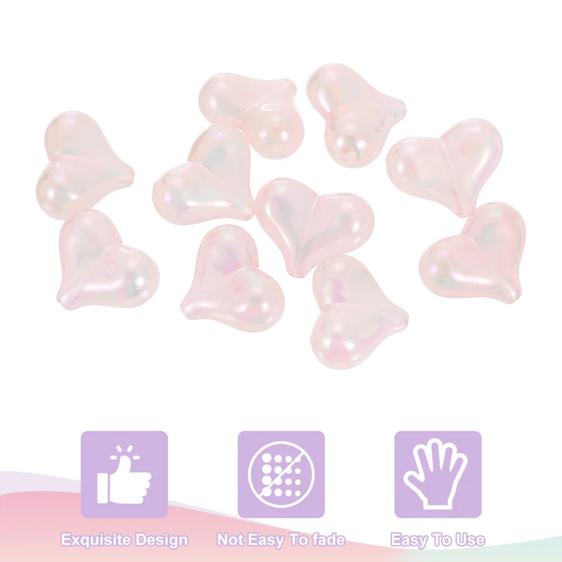 10Pcs Acrylic Heart Focus Beads, 21x17mm Heart Focal Pens Bead (Pink)