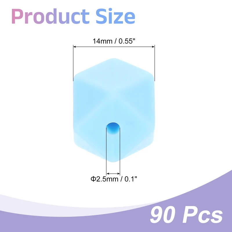 90Pcs Silicone Beads 14mm Loose Hexagon Rubber Focal Beads Lake Blue