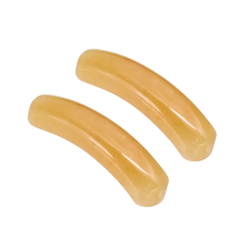 2 Pcs Natural Stone, 36 x 10 mm Natural Curved Clear Quartz Stone Crystal Handmade Jade Flat Beads for DIY Crafting, Yellow