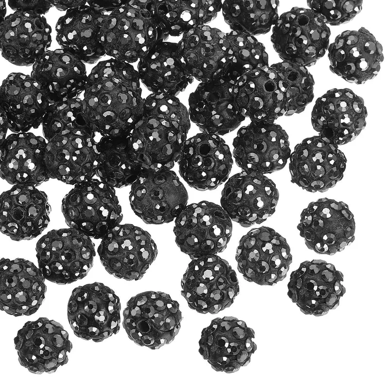 100Pcs 10mm Rhinestone Clay Beads, Polymer Clay Crystal Bead (Mineral Black)