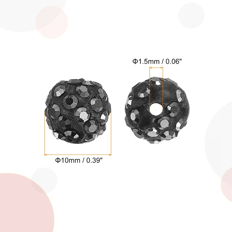 100Pcs 10mm Rhinestone Clay Beads, Polymer Clay Crystal Bead (Mineral Black)