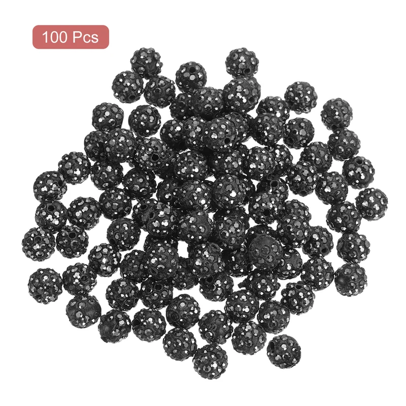 100Pcs 10mm Rhinestone Clay Beads, Polymer Clay Crystal Bead (Mineral Black)