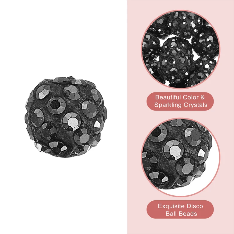 100Pcs 10mm Rhinestone Clay Beads, Polymer Clay Crystal Bead (Mineral Black)