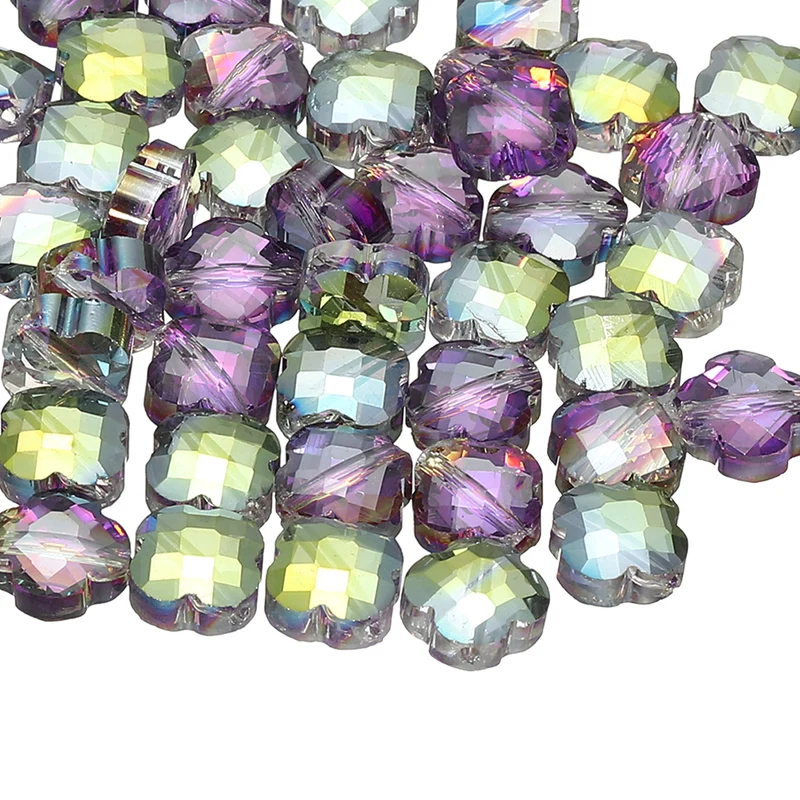 Glass Beads, 100 Pcs 8mm Shamrock Charm Transparent Crystal Glass Beads Clear Jewelry Making Supplies for Bracelets DIY Crafts, Red Green