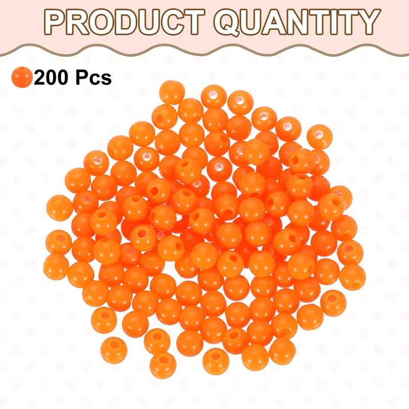 200pcs Orange Acrylic Round Beads 6mm Plastic Resin Loose Bead
