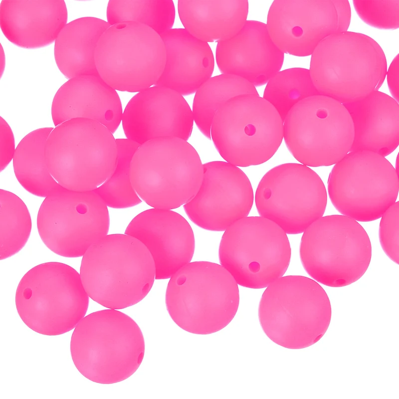 50Pcs 12mm Silicone Beads, Round Loose Rubber Bead for DIY (Rose Red)