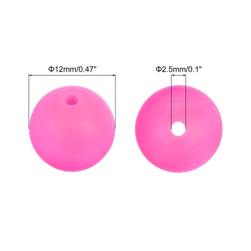 50Pcs 12mm Silicone Beads, Round Loose Rubber Bead for DIY (Rose Red)