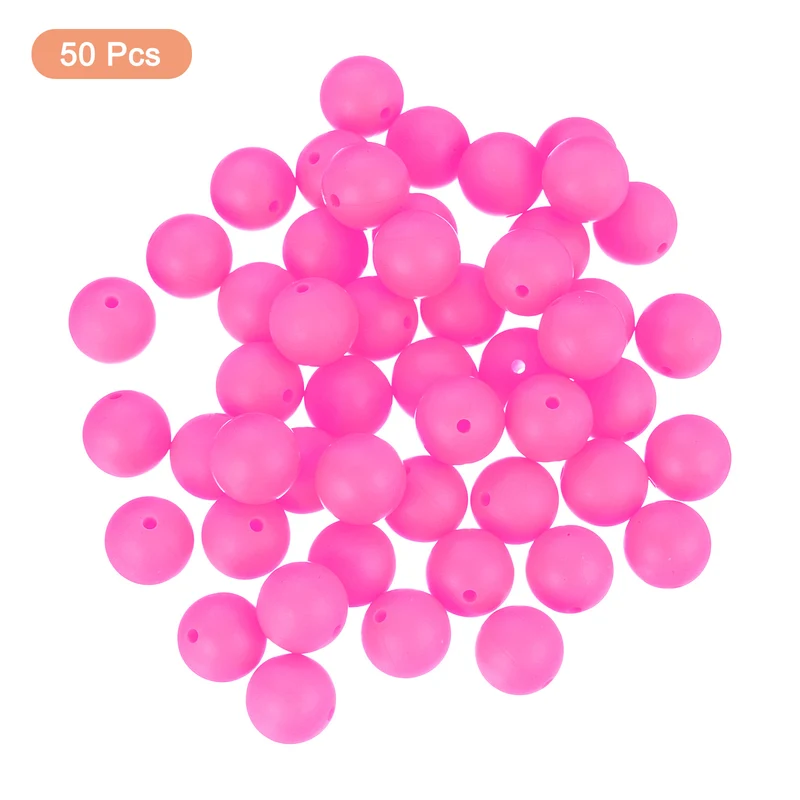 50Pcs 12mm Silicone Beads, Round Loose Rubber Bead for DIY (Rose Red)