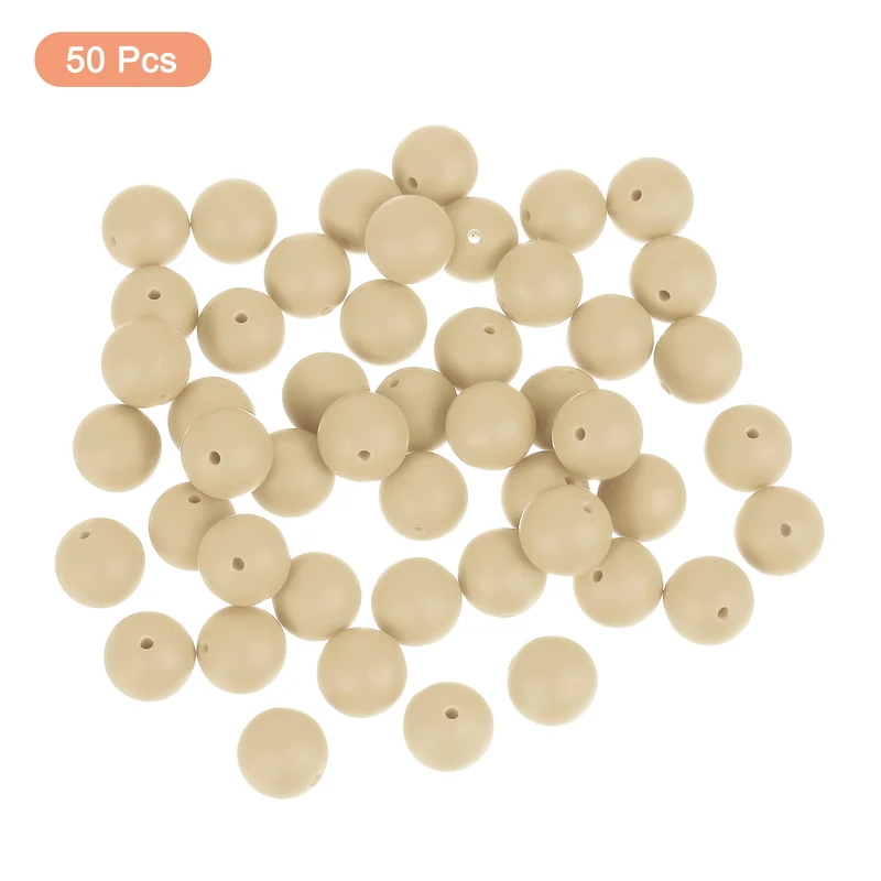 50Pcs 12mm Silicone Beads, Round Loose Rubber Bead for DIY (Oatmeal Yellow)