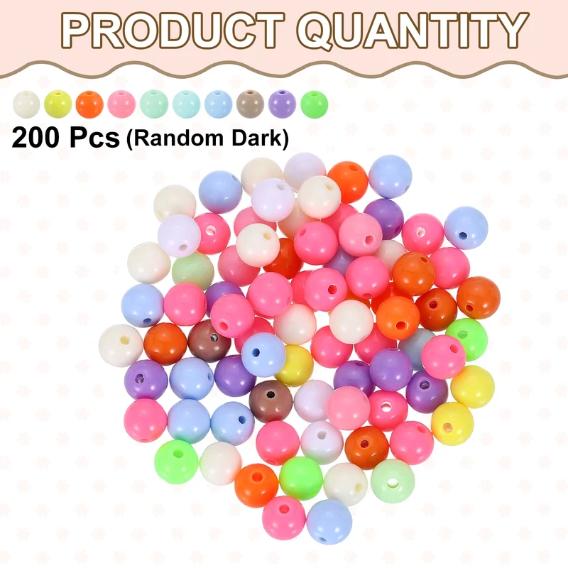 200pcs Random Light Color Acrylic Round Beads 10mm Plastic Resin Loose Bead