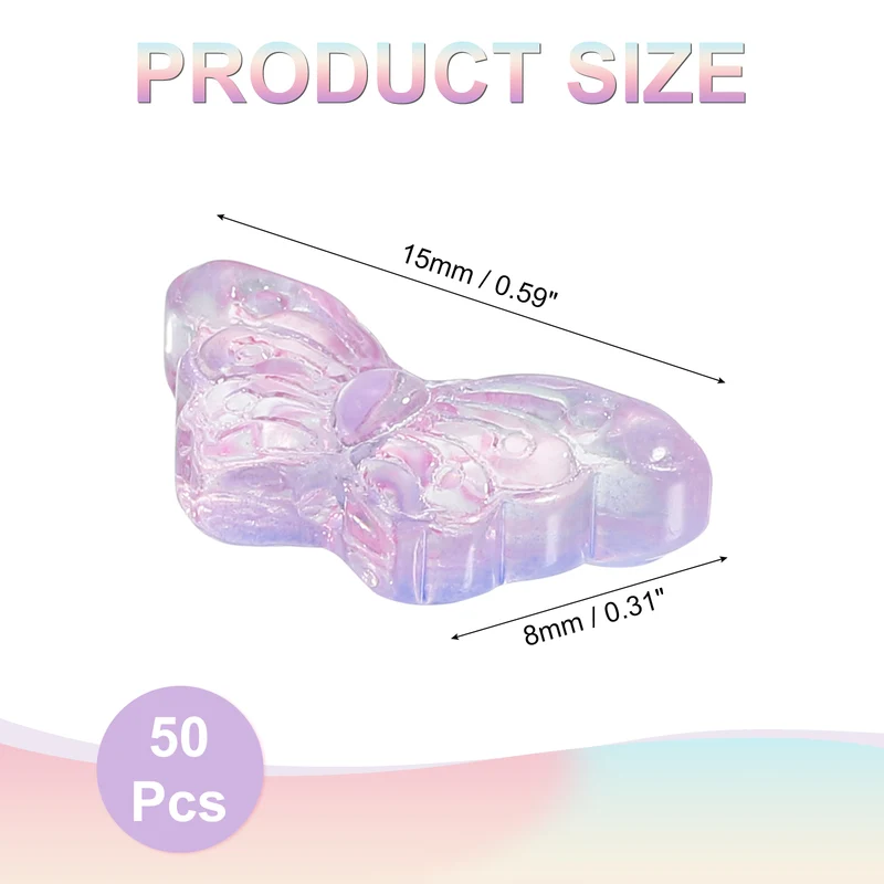 50Pcs Crystal Butterfly Beads 8x15mm Transparent Loose Bead Blue Pink