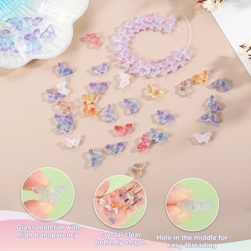 50Pcs Crystal Butterfly Beads 8x15mm Transparent Loose Bead Blue Pink