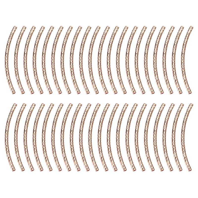 40Pcs Brass Curved Tube Beads, 1.5x30mm Noodles Spacer Bead, Rose Gold