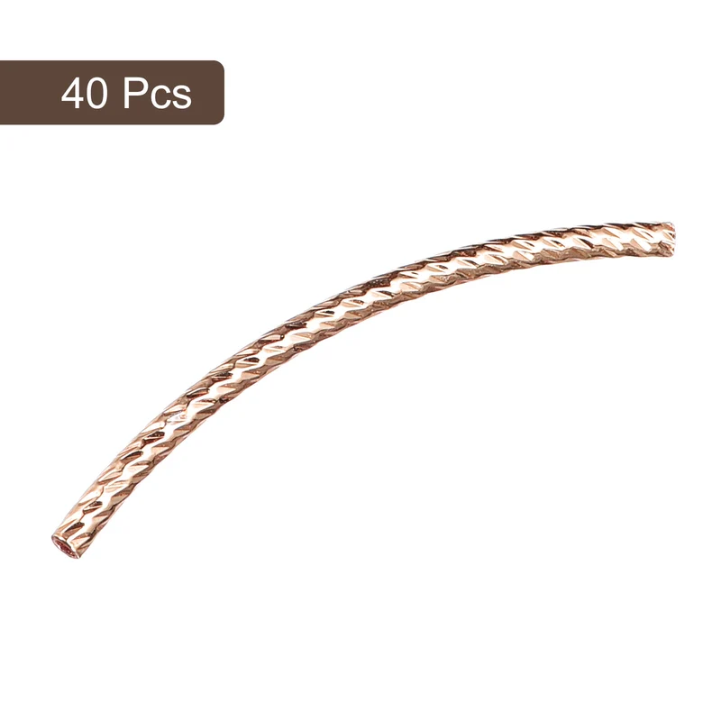 40Pcs Brass Curved Tube Beads, 1.5x30mm Noodles Spacer Bead, Rose Gold