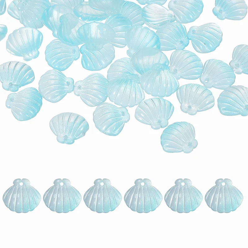 50Pcs Glass Crystal Bead Scallop Shape Beads for Jewelry Making Blue