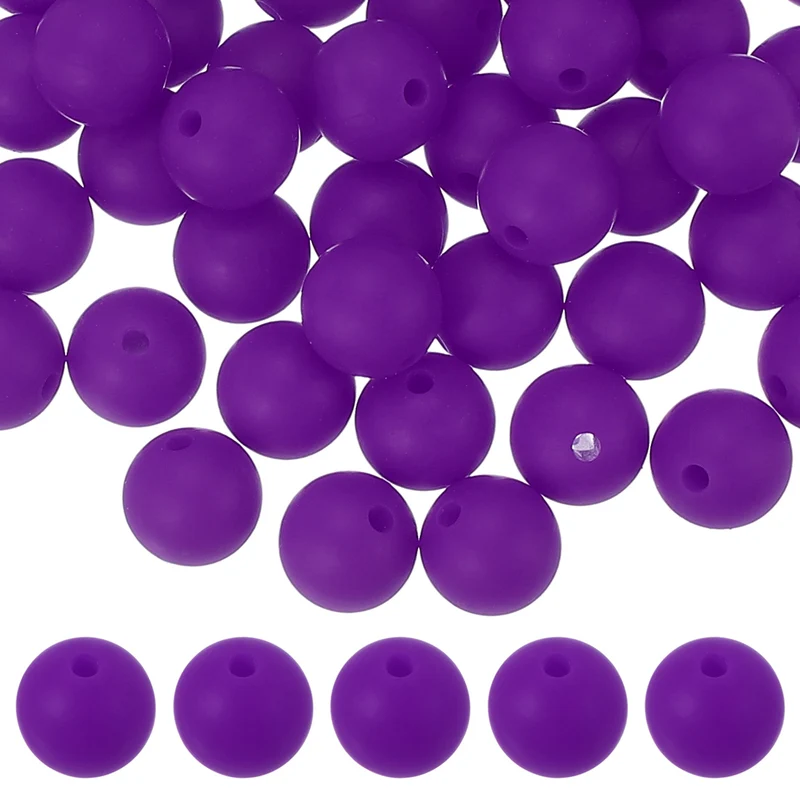 60 Pcs Silicone Beads, 9mm Bulk Beads for Keychain Making, Purple