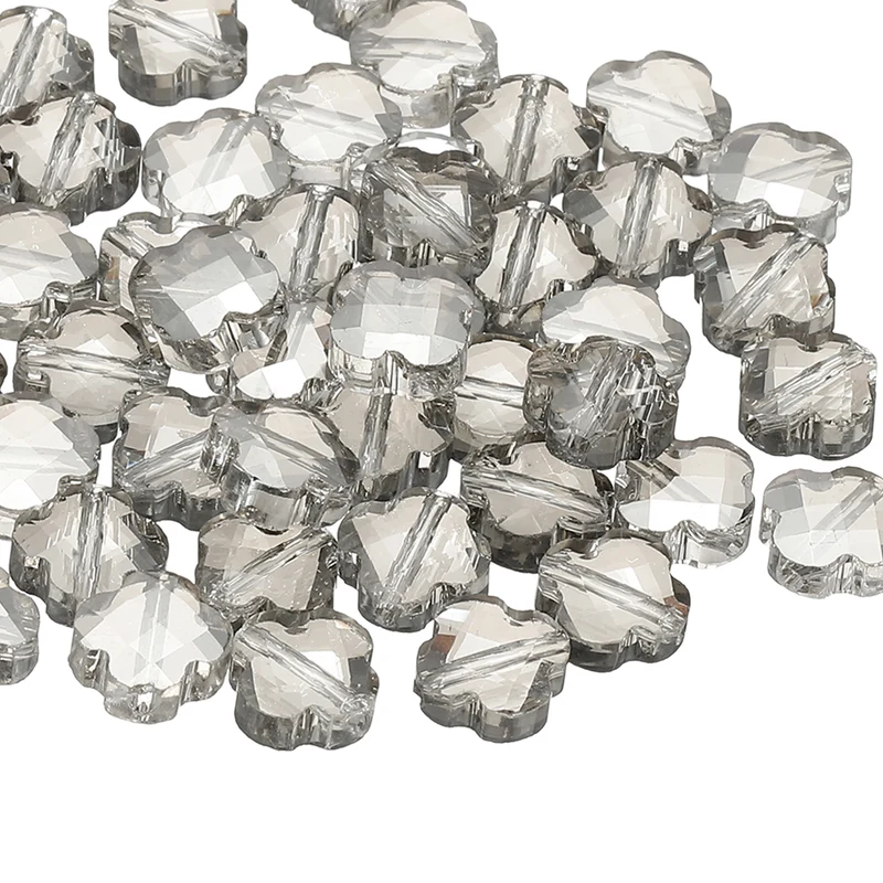 Glass Beads, 50 Pcs 8mm Shamrock Charm Transparent Crystal Glass Beads Clear Jewelry Making Supplies for Bracelets DIY Crafts, Light Gray