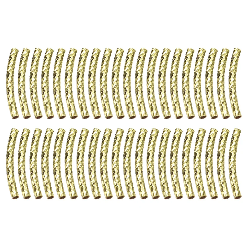 40Pcs Brass Curved Tube Beads 2x20mm Plating Noodles Spacer Bead Gold Tone