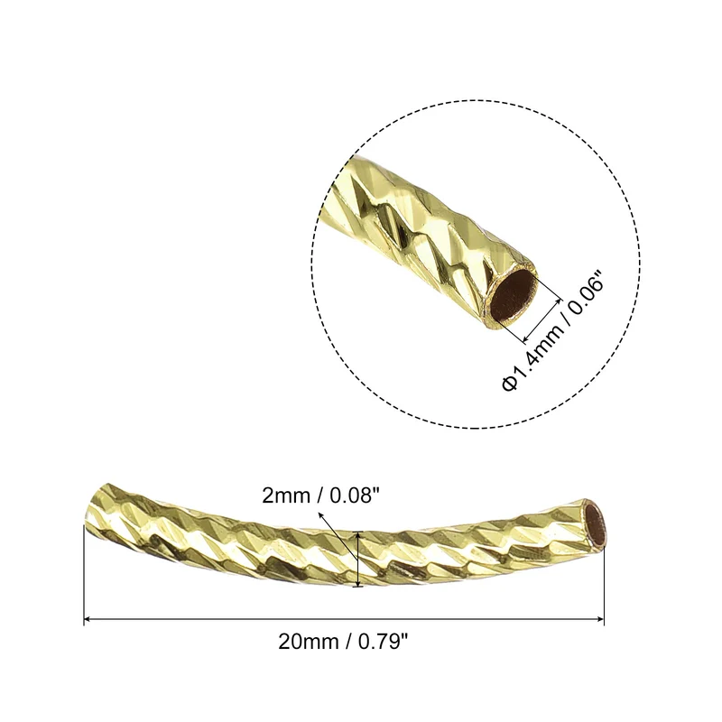 40Pcs Brass Curved Tube Beads 2x20mm Plating Noodles Spacer Bead Gold Tone
