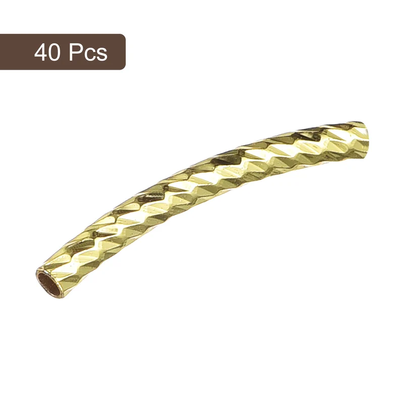 40Pcs Brass Curved Tube Beads 2x20mm Plating Noodles Spacer Bead Gold Tone