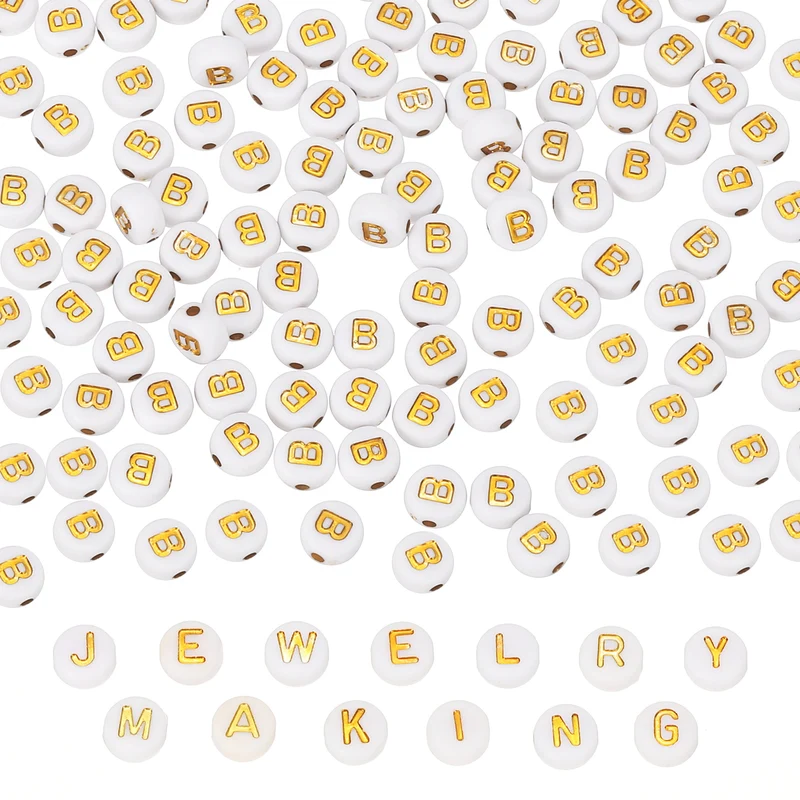 Alphabet Beads, 100 Pcs Gold Letter Beads Acrylic Charms, 4x7mm, Letter B
