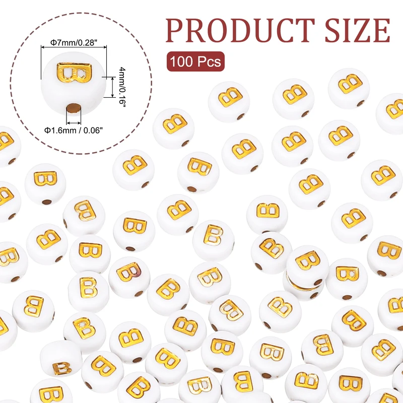 Alphabet Beads, 100 Pcs Gold Letter Beads Acrylic Charms, 4x7mm, Letter B