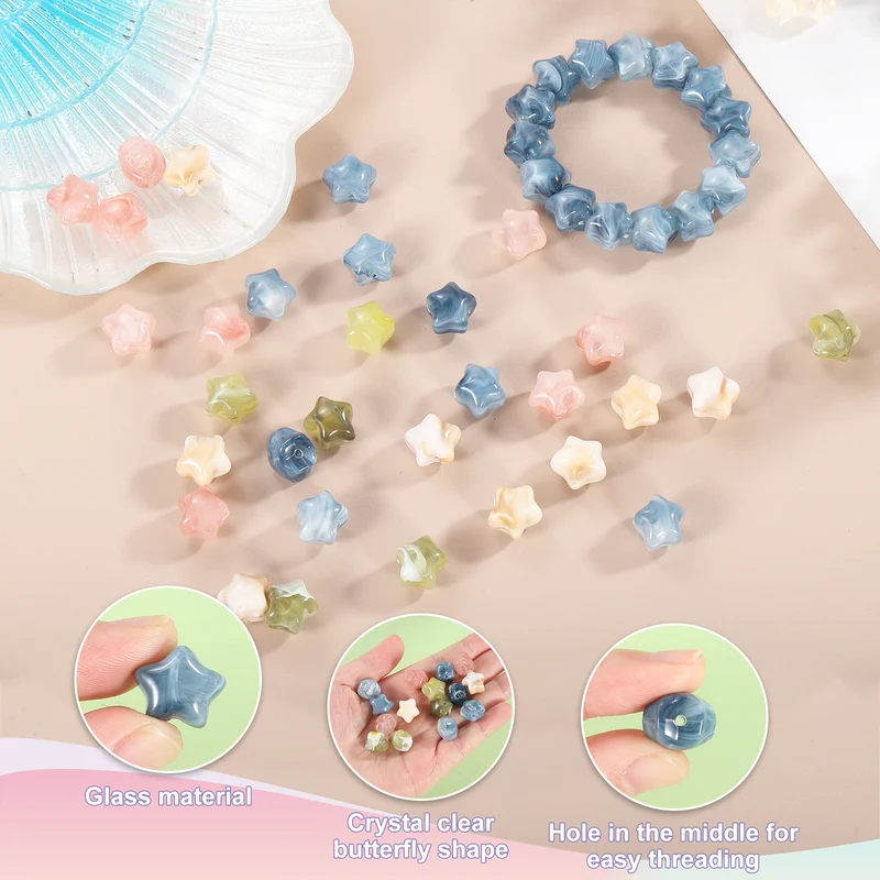 50Pcs Acrylic Star Beads, 11mm Star Shape Charming Loose Bead, Ink