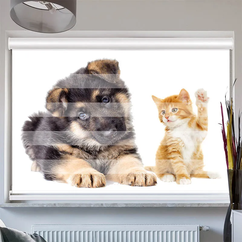 Doppelrollo mit Kassette "Welpe und Kitten"