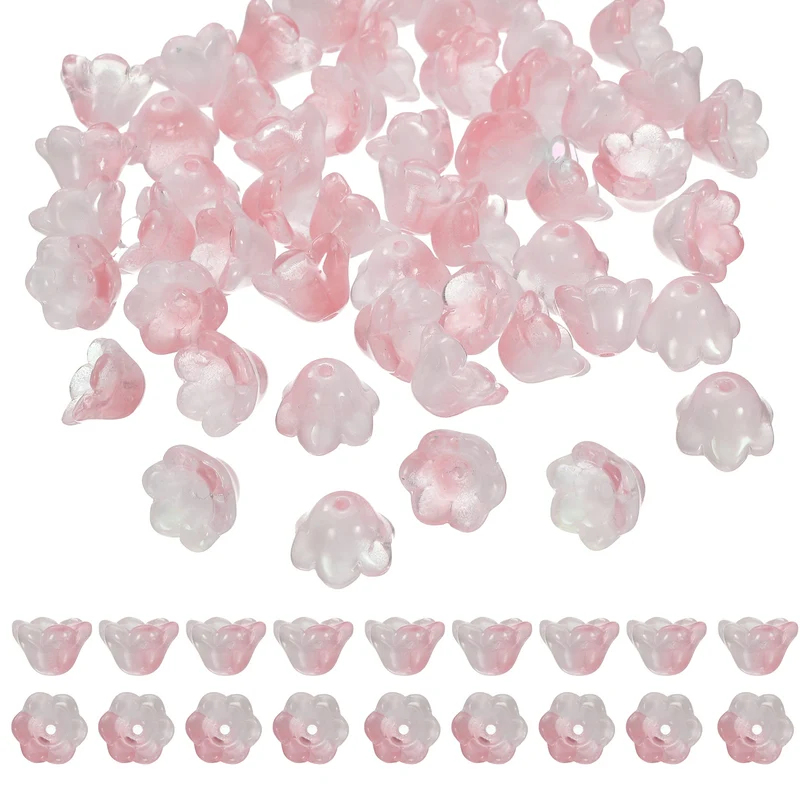 100Pcs Glass Flower Beads for Jewelry Making Loose Bead Charm Light Pink