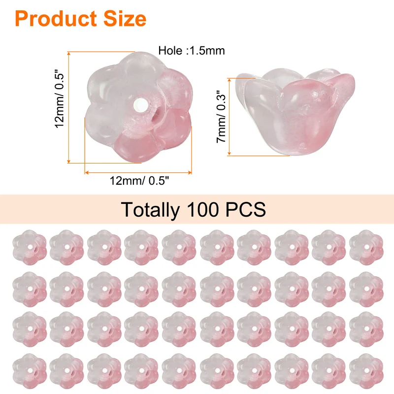 100Pcs Glass Flower Beads for Jewelry Making Loose Bead Charm Light Pink