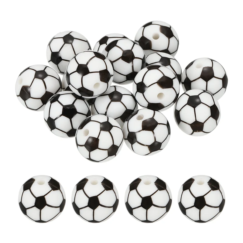15Pcs Silicone Sports Beads 15mm Ball Shaped Beads Soccer,