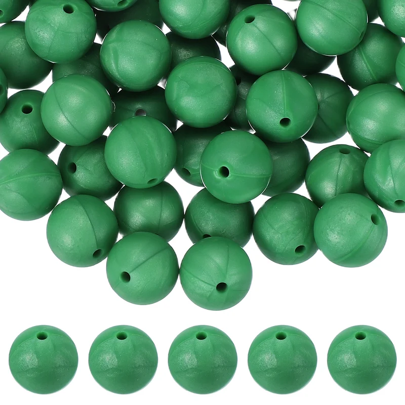 60 Pcs Silicone Beads, 15mm Bulk Beads for Keychain Making, Dark Green