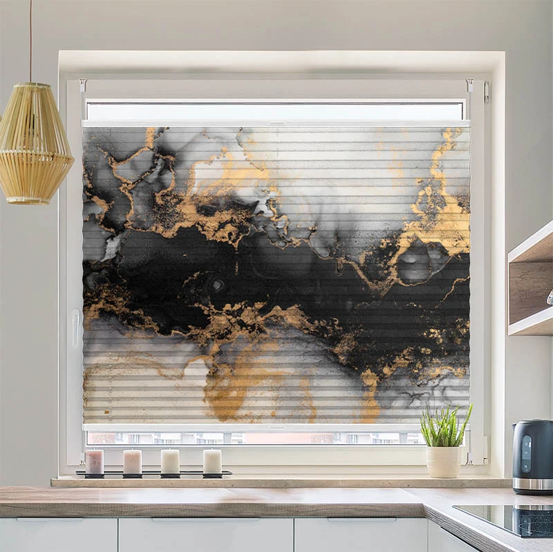 Plissee Motiv "Abstrakt Marmor Schwarz Gold"