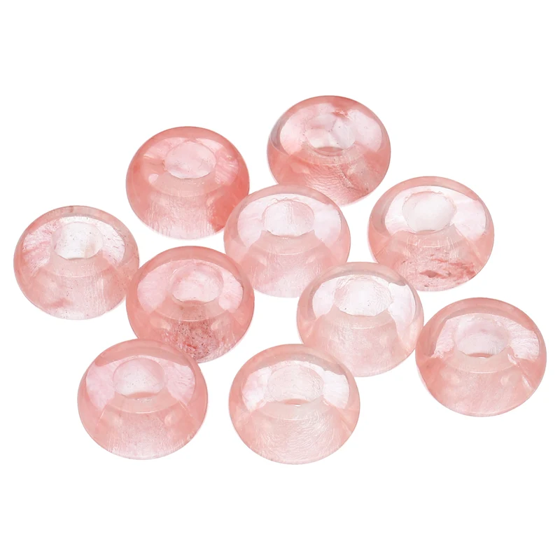 10 Pcs Natural Gemstone Beads, Large Hole Rondelle Beads Loose European Crystal Beads Pack for Jewelry Bracelet DIY Craft, 14 x 8 MM, Pink Red
