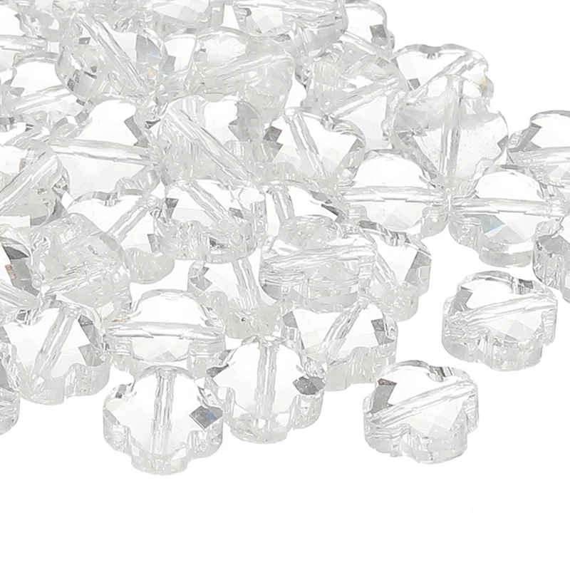 Glass Beads, 100 Pcs 8mm Shamrock Charm Transparent Crystal Glass Beads Clear Jewelry Making Supplies for Bracelets DIY Crafts, Transparent