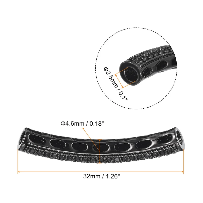 Charm Rhinestone Beads, 4Pcs - Elbow Zircon Pave Beads (Metallic Black + Black)