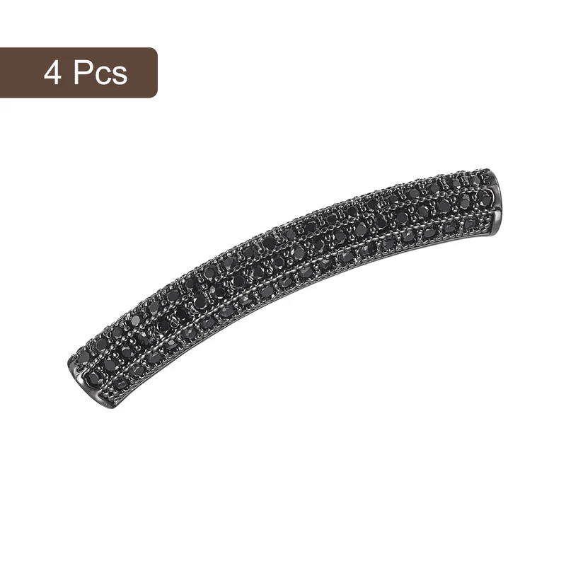 Charm Rhinestone Beads, 4Pcs - Elbow Zircon Pave Beads (Metallic Black + Black)