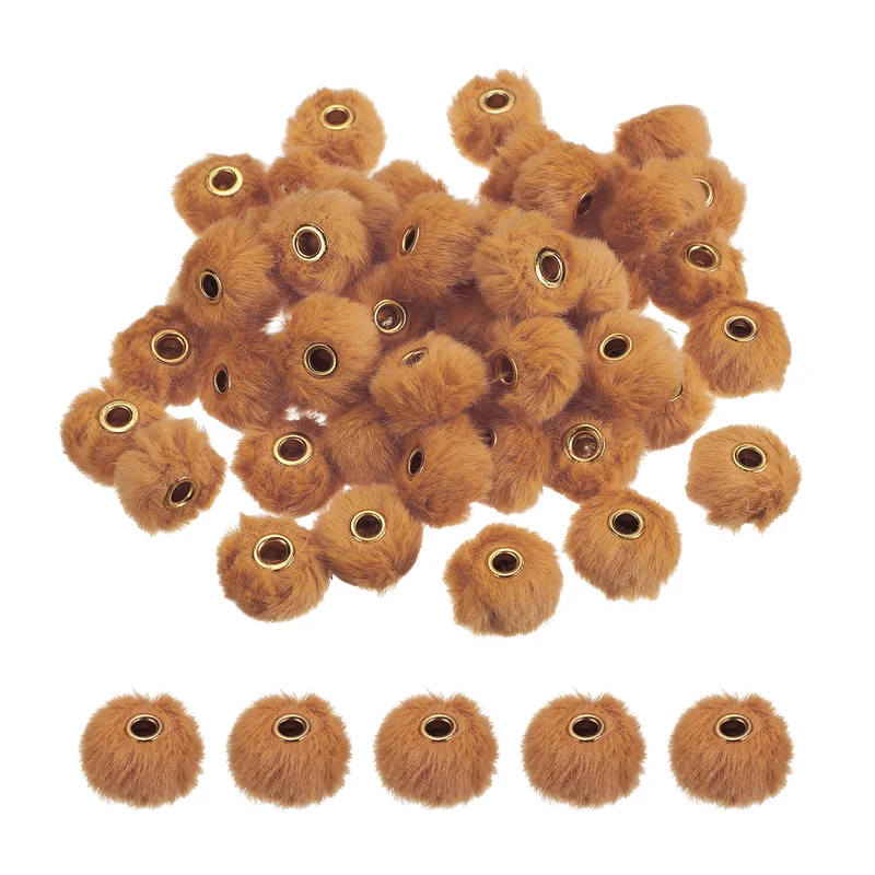 50Pcs Pom Pom Beads, Faux Fur Fuzzy Spacers Bead with 4mm Hole, Dark Brown