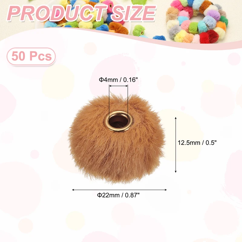 50Pcs Pom Pom Beads, Faux Fur Fuzzy Spacers Bead with 4mm Hole, Dark Brown