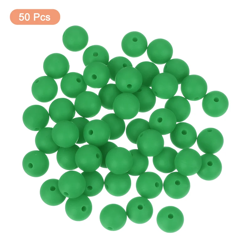 50Pcs 9mm Silicone Beads Round Loose Rubber Bead for DIY Dark Green