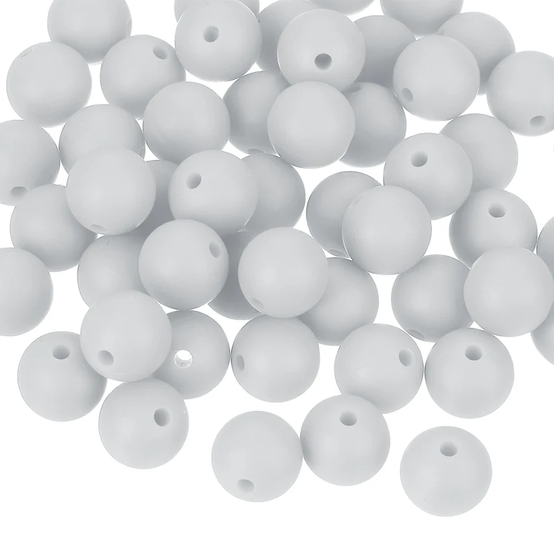 50Pcs 9mm Silicone Beads, Round Loose Rubber Bead for DIY (Light Gray)