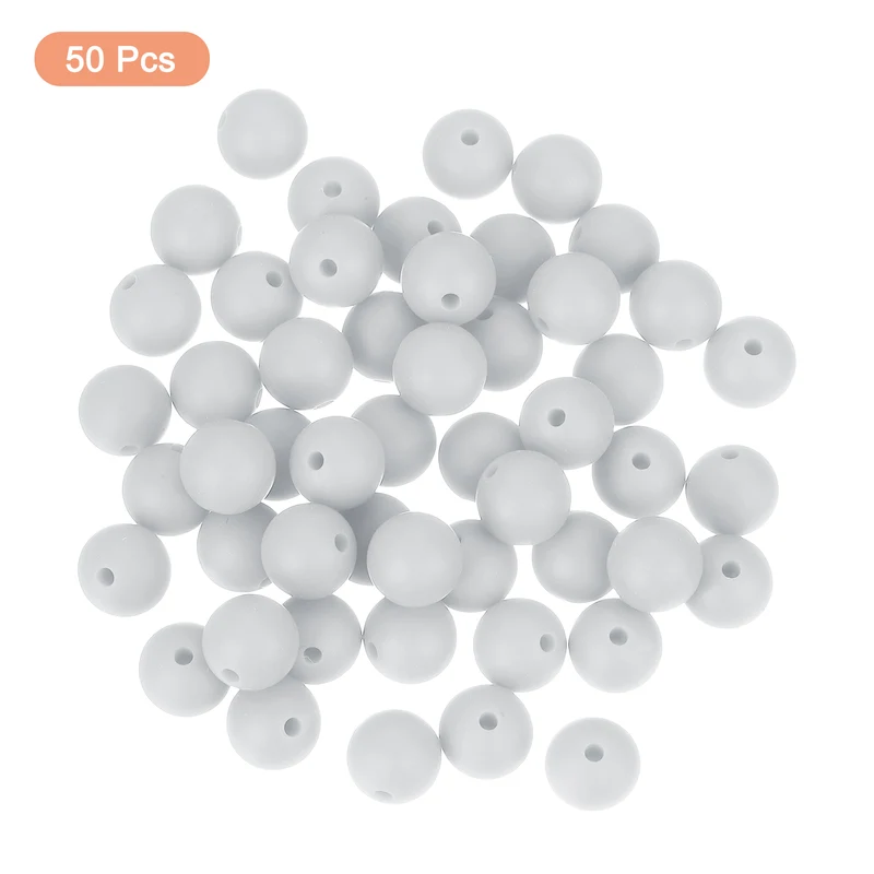 50Pcs 9mm Silicone Beads, Round Loose Rubber Bead for DIY (Light Gray)