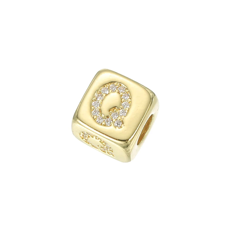 Rhinestone Letters Cube Beads, 26 Letters Dice Charm Alphabet Q