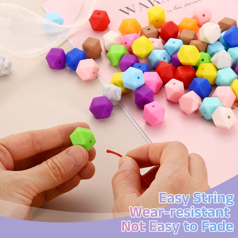 50 Pcs Silicone Beads, 17mm Loose Hexagon Rubber Focal Beads, Red