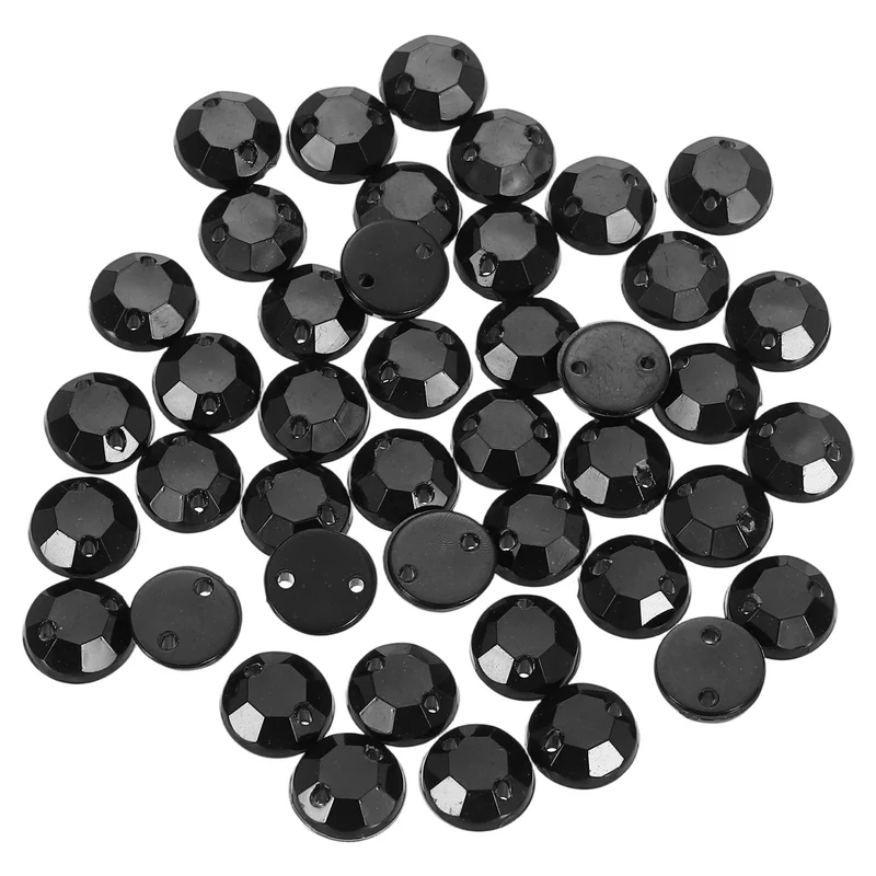 100Pcs Flat Back Sew on Rhinestones Beads 7mm Crystal Round Gems Black