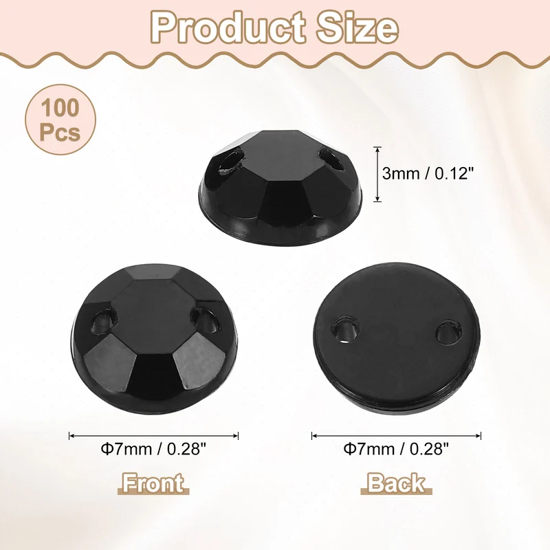 100Pcs Flat Back Sew on Rhinestones Beads 7mm Crystal Round Gems Black