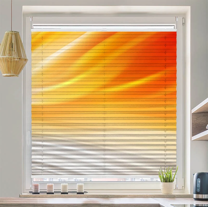 Plissee Motiv "Wellen Orange Grau"