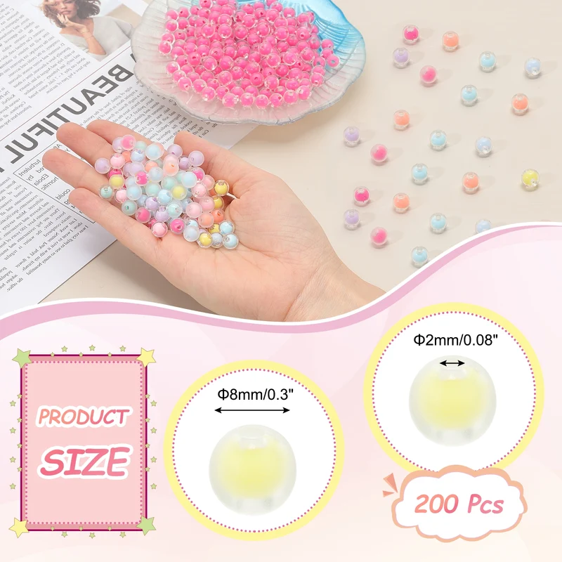200 Pcs Acrylic Beads, 2mm Cute Beads for Bracelets, Frosted Yellow